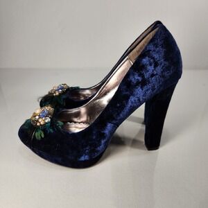 Rampage Handel Womens 4" Heel Blue Velvet Ostrich Feather Jewels Size 8.5M